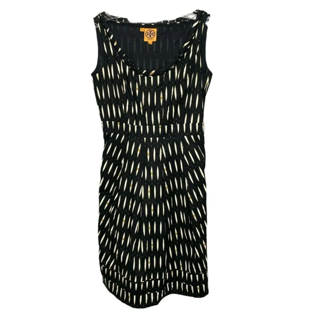 Tory Burch A-Line Dress Women's Black White Scoop Neck Tribal Sleeveless Size 4